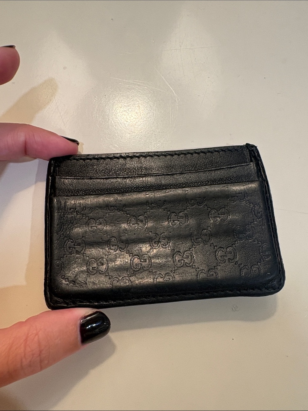 Vintage Gucci Black Embossed Leather Card Holder